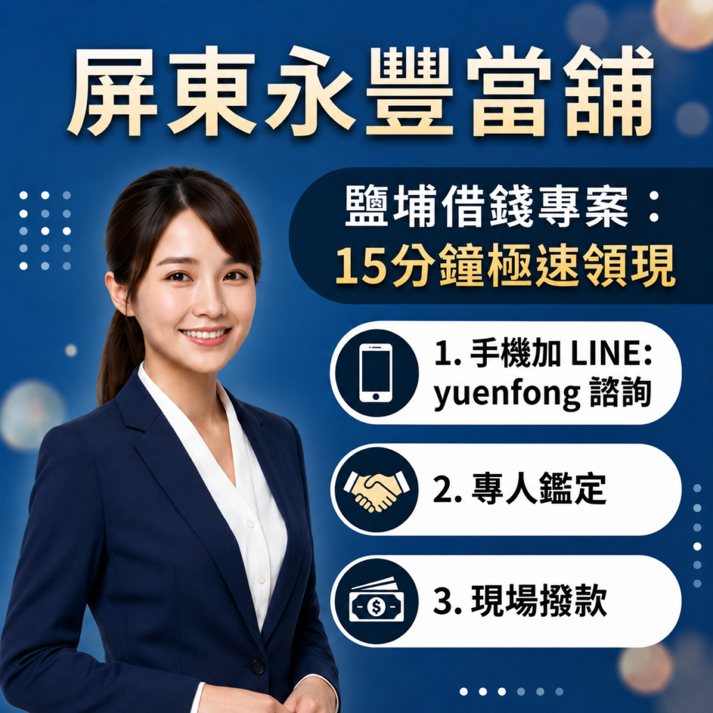 屏東鹽埔借款、鹽埔汽機車借款、屏東永豐當舖、轉貸降息推薦、鹽埔免留車借錢