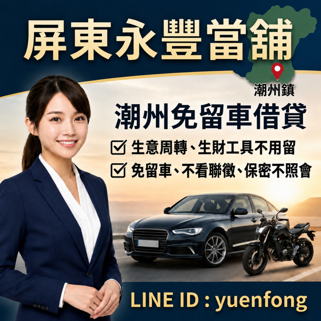 屏東潮州借款、潮州汽機車借款、屏東永豐當舖、潮州轉貸降息推薦、潮州免留車借錢