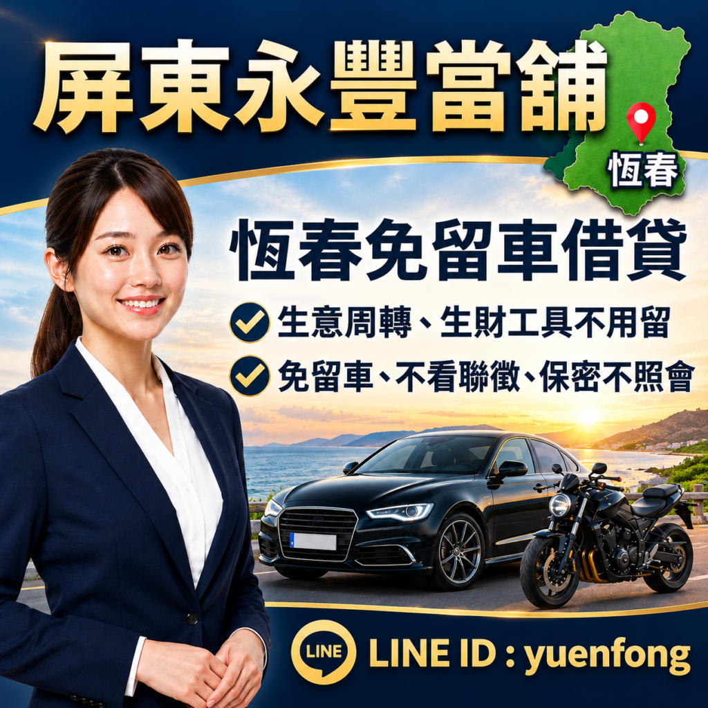 屏東恆春借款、恆春汽機車借款、屏東永豐當舖、恆春轉貸降息推薦、恆春免留車借錢